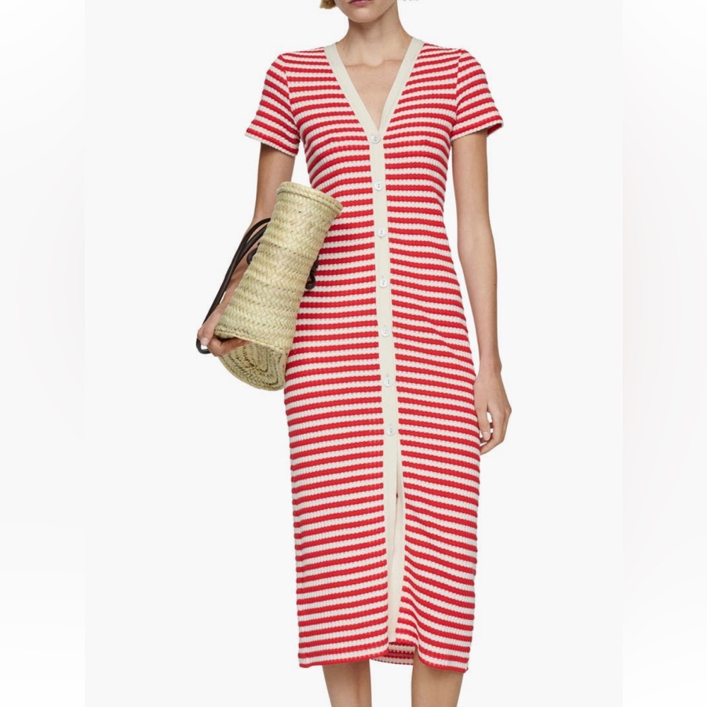 Mango Red and White Striped Knit Crochet Dress